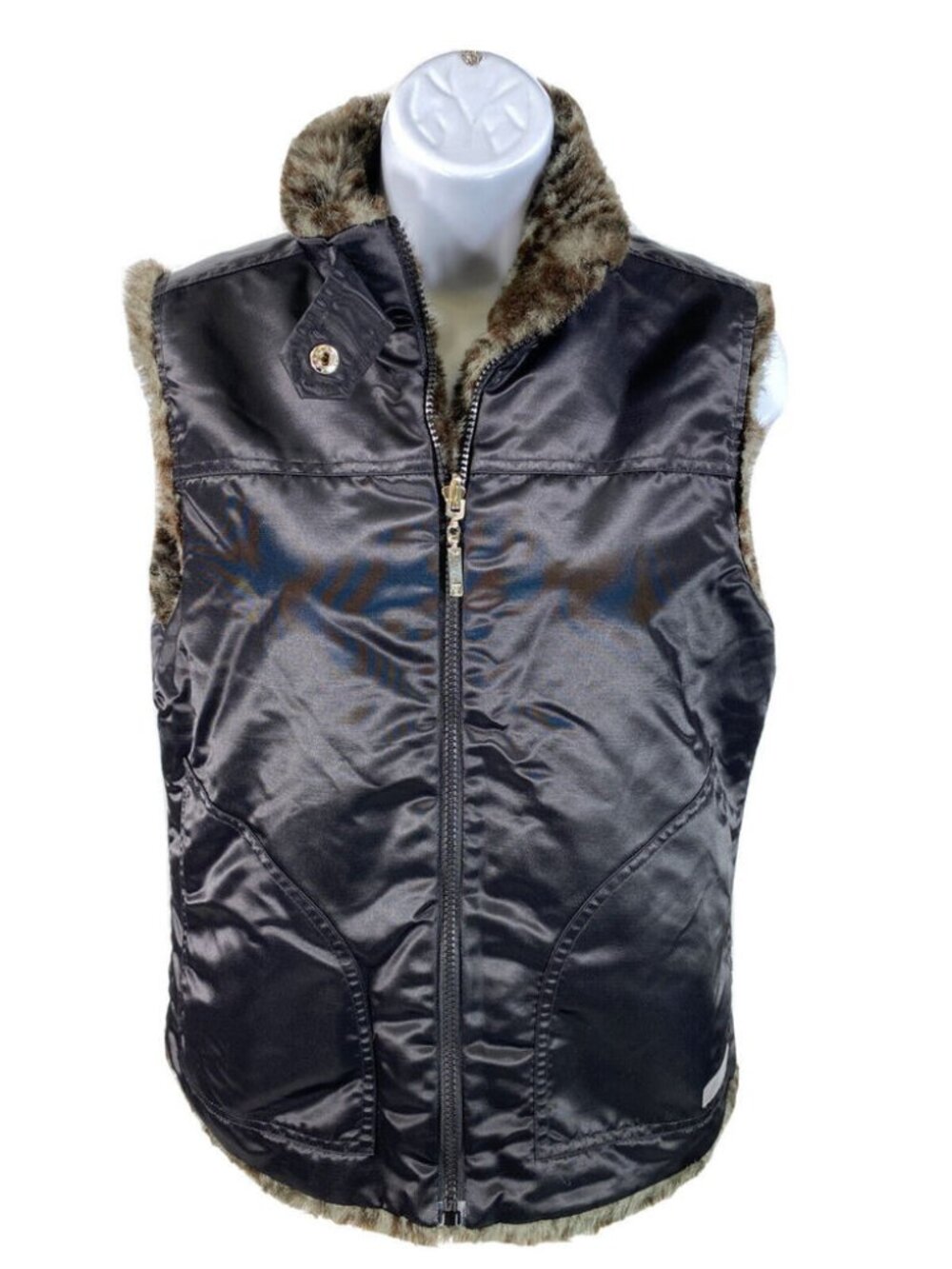 GUESS ❣️ Chic! Reversible Fuzzy Leopard and Dark Grey Nylon Twill Vest